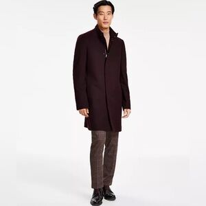 Calvin Klein Men's Mayden Slim-Fit Wool Blend Overcoat 38S Maroon